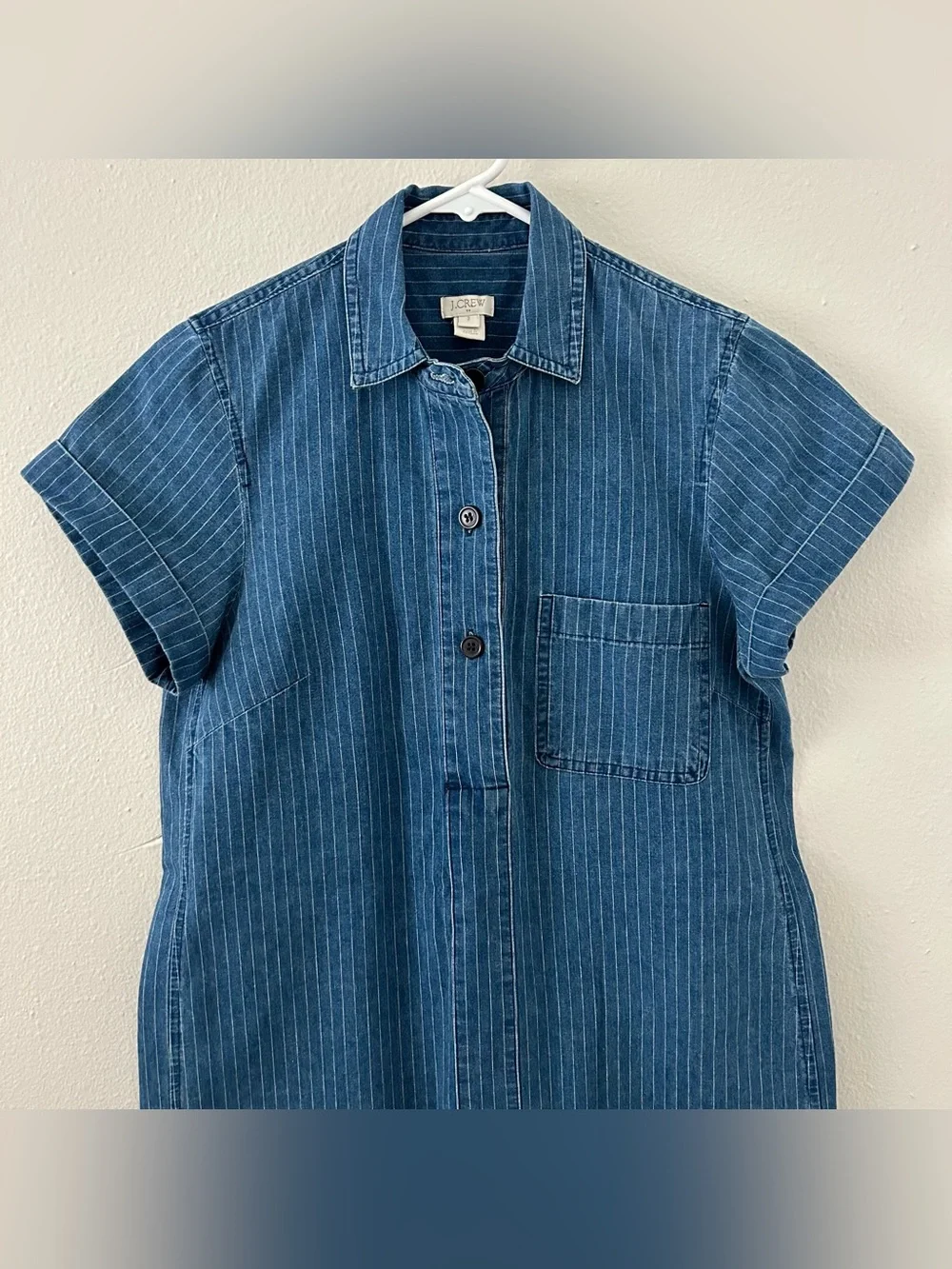 J Crew Denim Pinstripe Shift Shirt Dress Women’s Size 2 Preppy Classic Blue Jean